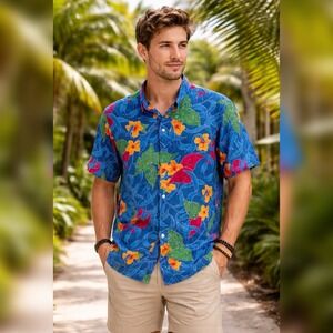 Vintage Polo Ralph Lauren Floral Shirt Mens Size Medium Hawaiian Loop Collar